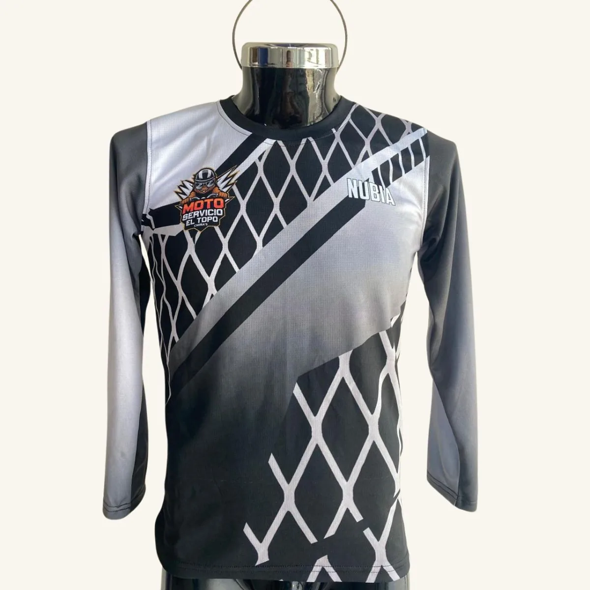 Playera de manga larga personalizada para motociclistas, Moto Servicio El Topo, vista frontal