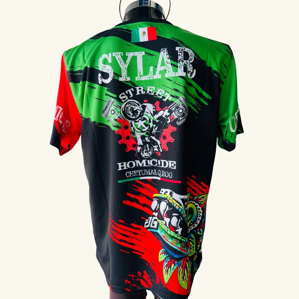 Playera personalizada para club de motociclistas Street Homicide Chetumal, vista trasera