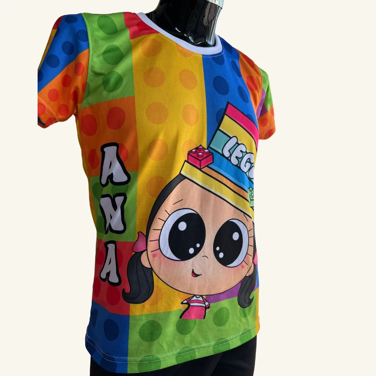 Playera personalizada con nombre de alumna y temática Lego para equipo de robótica escolar