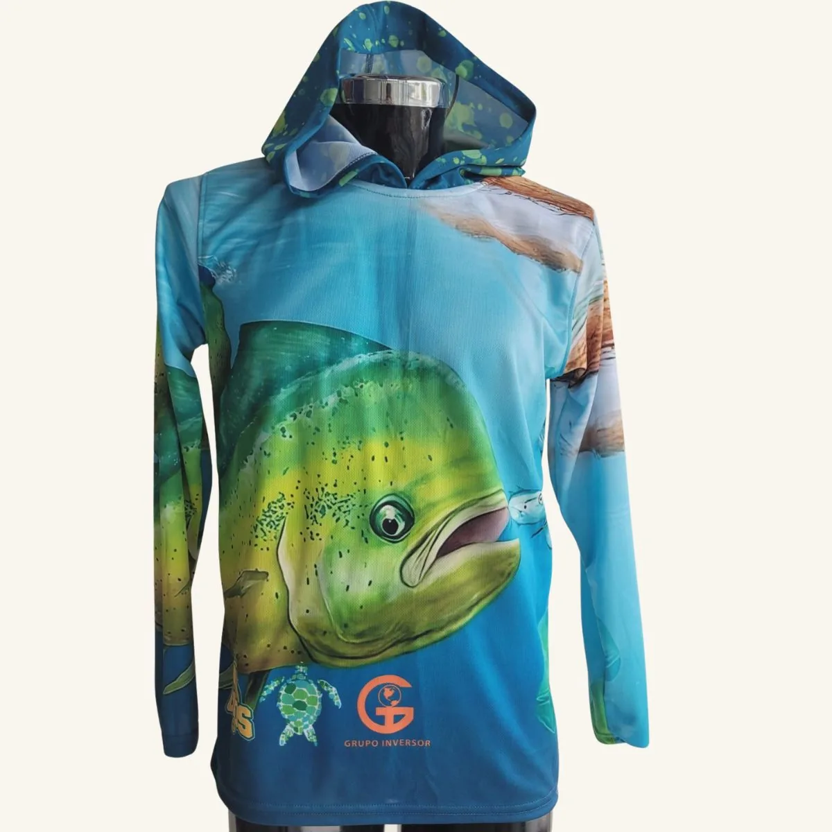 Jersey de pesca personalizado con dorado (mahi mahi) para Grupo Inversor, vista frontal