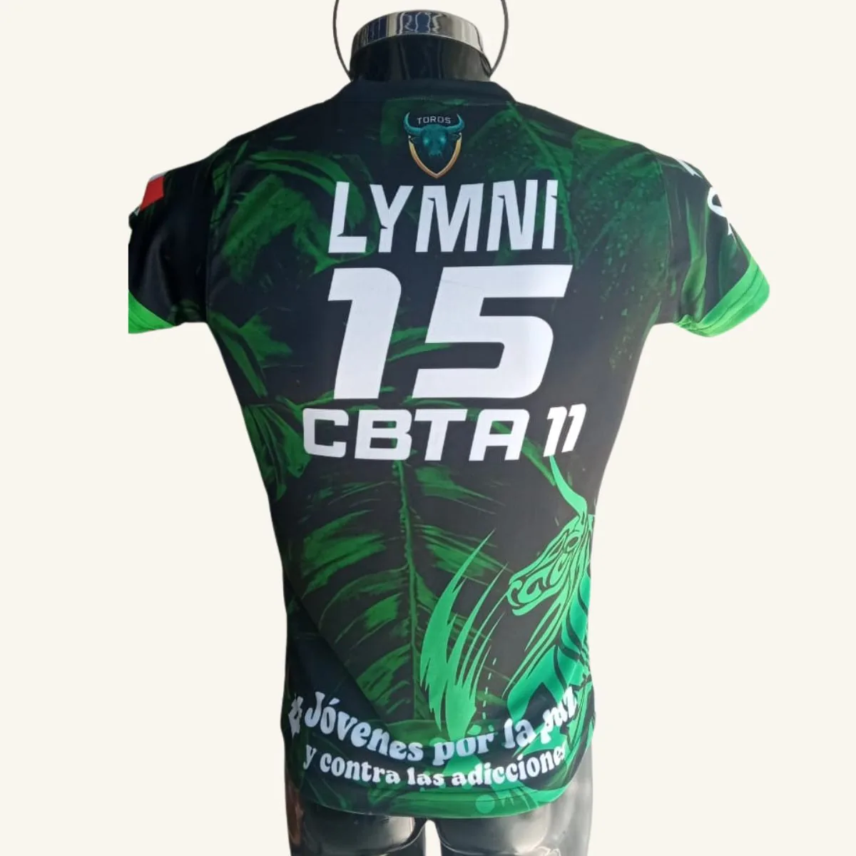 Uniforme de voleibol Toros, vista trasera con nombre y número
